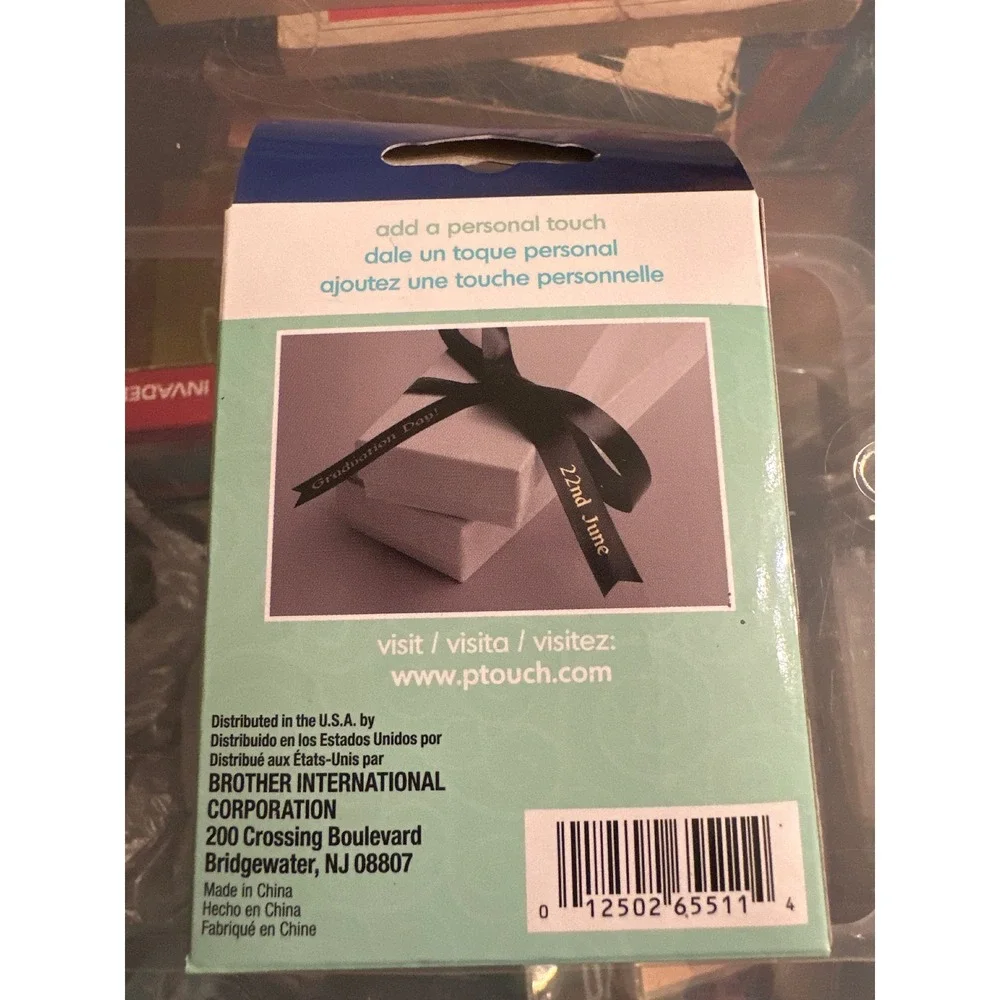 Brother P-Touch Embellish Satin Ribbon Gold on Black 1/2